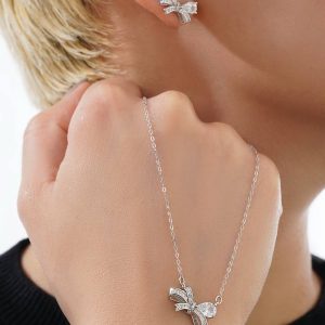 نیمست  جواهری پاپیون نقره / هدیه خاص دخترانه /کادو تولد لاکچری