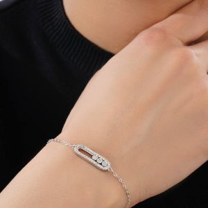 دستبند جواهری مسیکا نقره /هدیه خاص دخترانه/ کادو تولد لاکچری