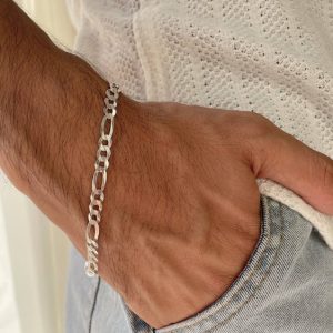 دستبند فیگارو نقره ایتالیا کد2002/ کادو تولد مردانه خاص و لاکچری
