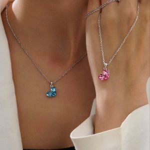 گردنبند قلبی سواروسکی نقره کد2001/ هدیه عاشقانه دخترانه /کادو تولد لاکچری و خاص